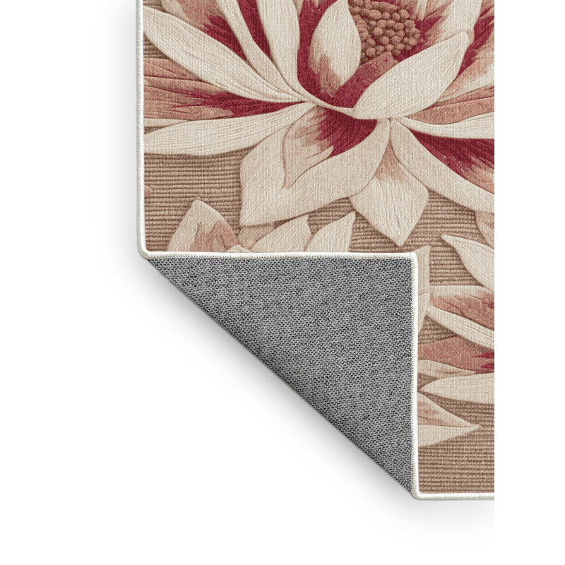 Tapis botanique beige lavable à la machine, Carré 5 pi