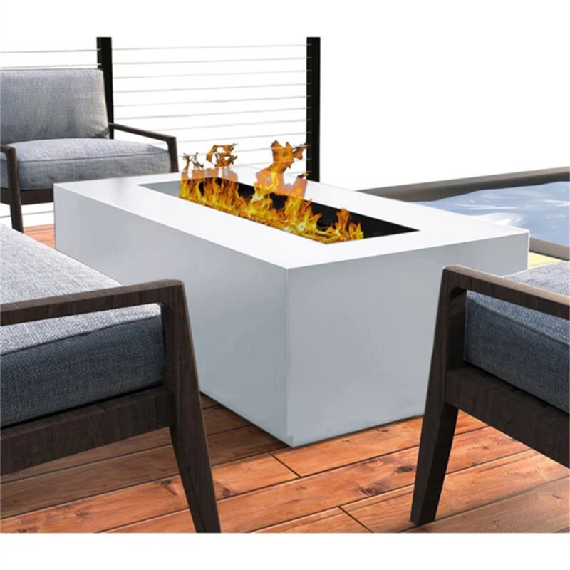 Table de foyer d'extérieur en acier 16 po x l 42 po avec couvercle, Blanc