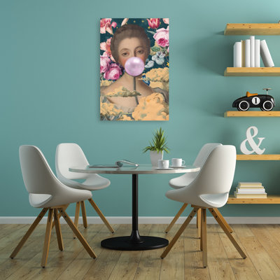 Affiche murale fleurie surréaliste avec motif de gomme à mâcher, portrait classique, onirique et élégant de fleurs