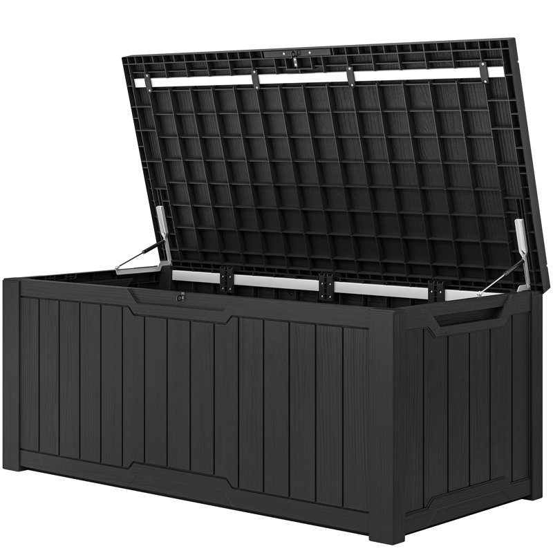 Quartey 120 Gallons Resin Deck Box with Soft Close Mechanism and Lock, Black