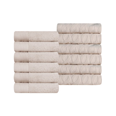 Dayeli Turkish Cotton  Jacquard and Solid Medium Weight Washcloth Towel Set (Set of 12)
