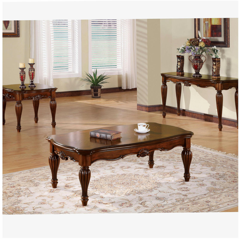 Cherry wood sofa table with curved legs