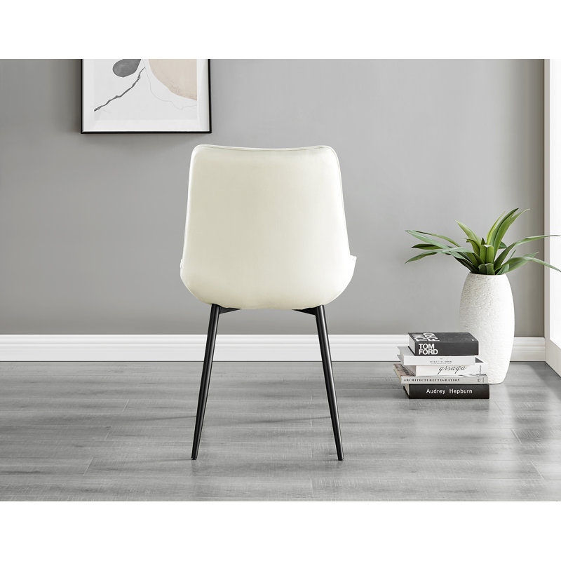 Venedocia Round Wood Effect Dining Table & 4 Luxury Velvet Dining Chairs, Cream/Black