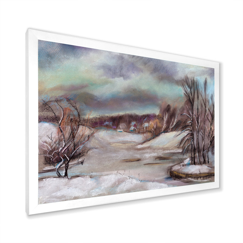River Winter Landscape II - reproduction d'art sur toile, H 16 po x l 32 po x P 1 po, Cadre photo blanc