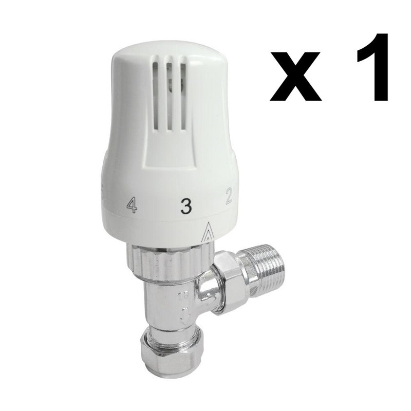 Thermostatic Control Angled Designer Radiator Valve Towel Rail 15Mm TRV, White/Chrome
