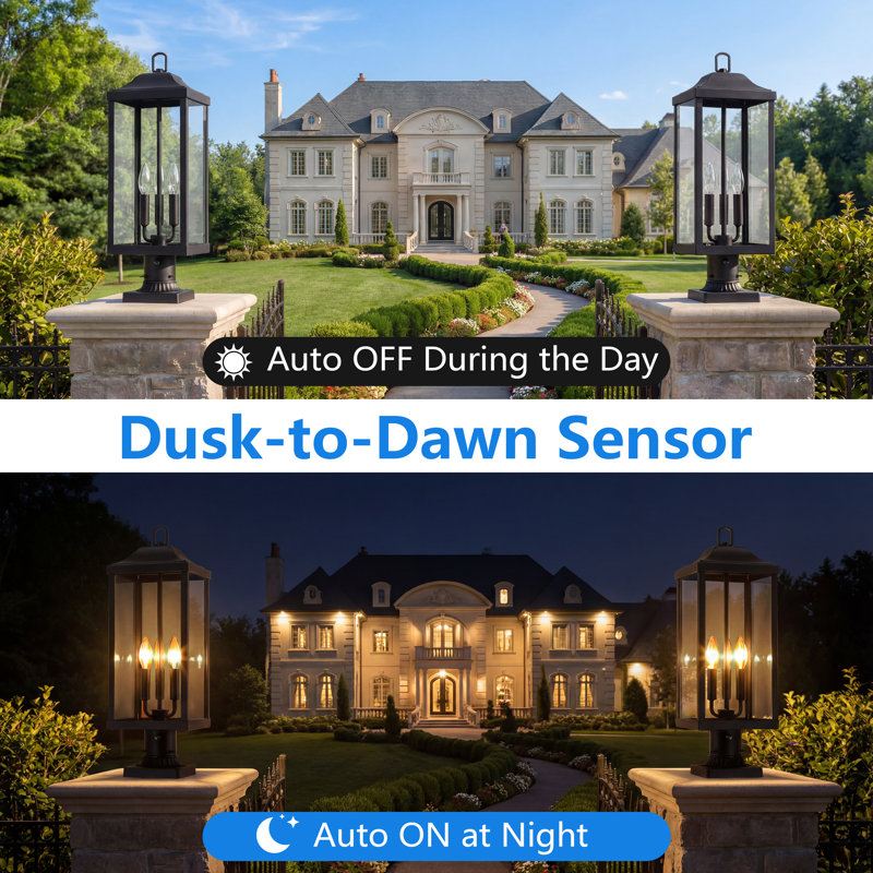 Aurelia 23.75" 3- Light Design Dusk To Dawn Outdoor Post Light with Pier Mount Base, Versatile Design, Matte Black