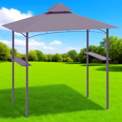 Pavillon de barbecue, abri de barbecue extérieur, auvent à double couche, adapté pour les patios, les jardins et les cours arrière, gris