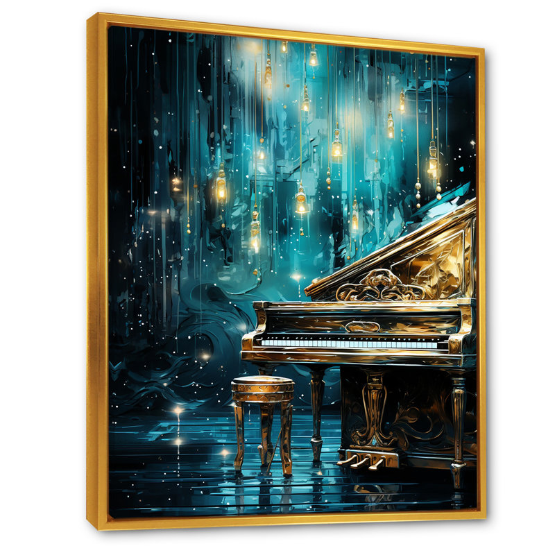 «Blue Piano», impression sur toile, Cadre flottant doré, H 32 po x l 24 po