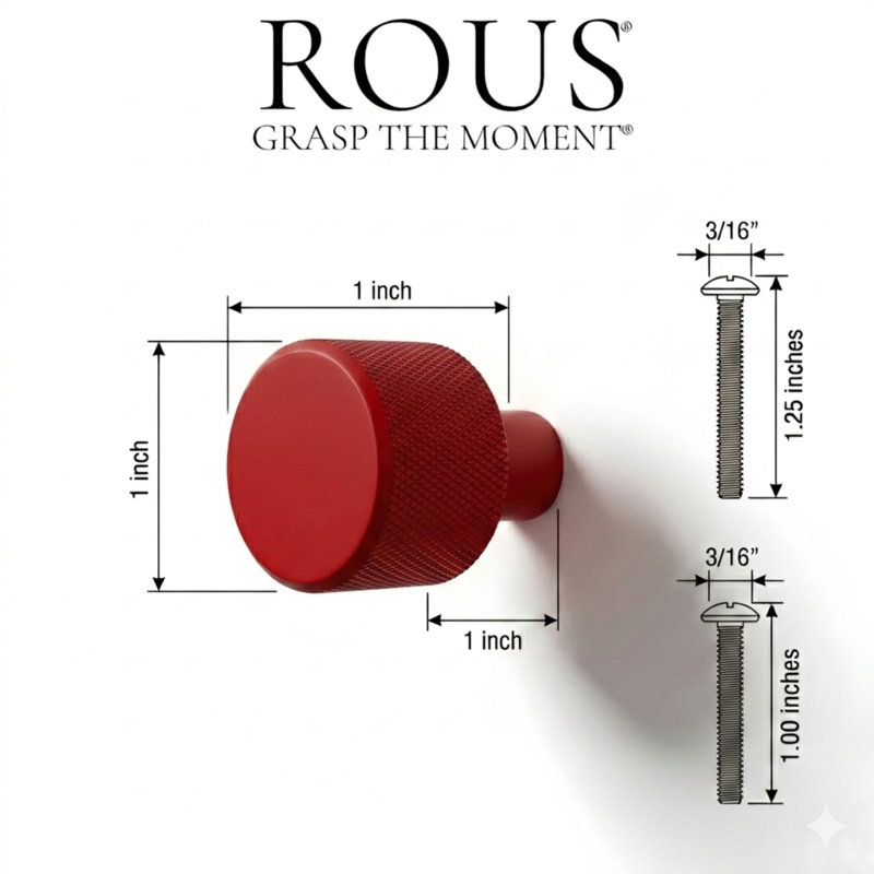 ROUS Hardware Mid Century Modern Knurled Knob, Rose (Red)