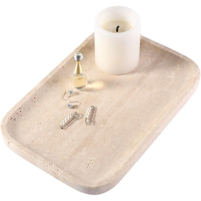 Marble Vanity Tray, Travertine Decorative Tray For Bathroom, Countertop, Kitchen, Jewelry, And Perfume
