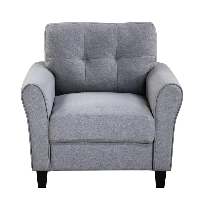 Fauteuil confortable avec accoudoirs rembourrés de 35 po en lin gris-bleu pour un moment de détente