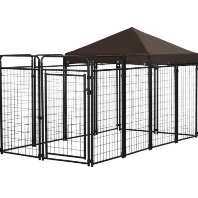 Chenil d'extérieur pour chien 9,3 pi x 4,6 pi x 5,2 pi, acier robuste, toit ombragé pour les chenils de taille moyenne et plus et les grands chiens, cadre en acier robuste, inclus