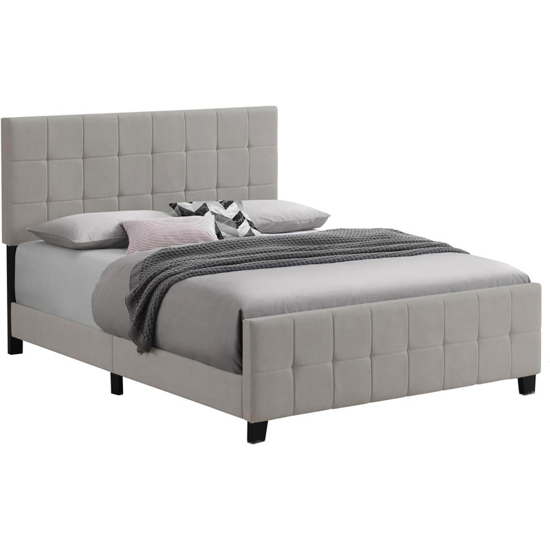 Élégant grand lit à panneau en beige, confortable expérience de sommeil avec lit rembourré beige, avec rembourrage confortable