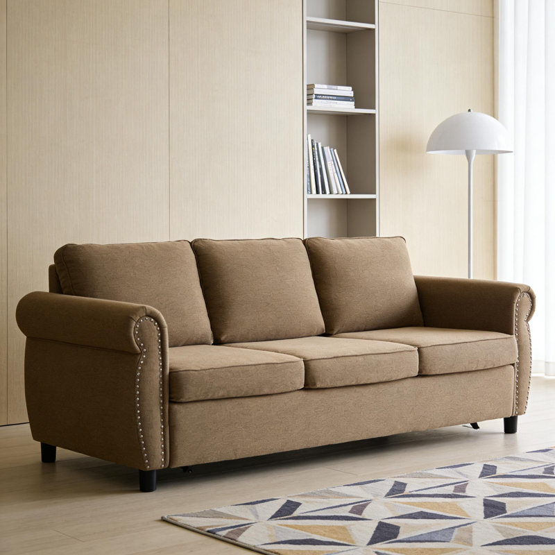81.5" 2-In-1 Queen Convertible Sleeper Sofa Bed, Pull-Out Couch With 3.35" Memory Foam Mattress, 3-Seater Sofa Bed, Brown