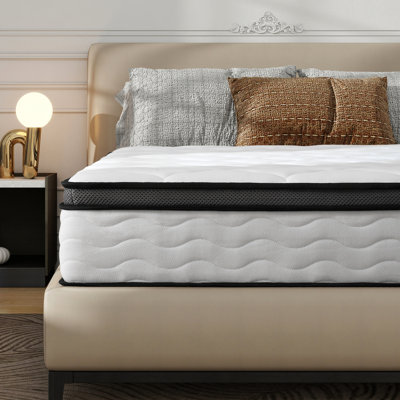 Matelas double 12 po, mi-ferme, - soulageant, respirant, mousse à mémoire de forme, ressorts ensachés, gris et crème, moderne, confort pour la chambre à coucher, enveloppé individuellement, blanc crème,