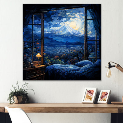 Mount Fuji In Japan Window Mountain View At Night - Japan Metal Wall Art
