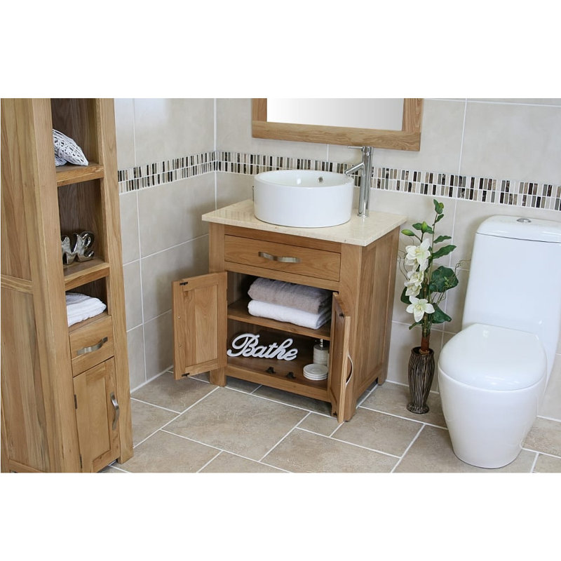 Delreal 750mm Single Bathroom Vanity with Vessel Ceramic Basin, Cream Marble