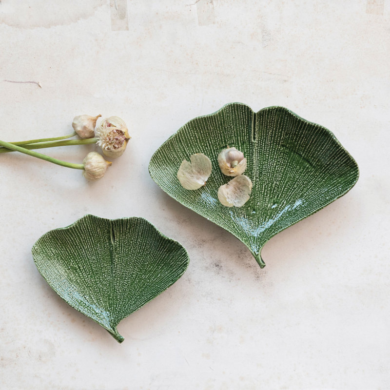 Boho Stoneware Gingko Leaf Shaped Plates