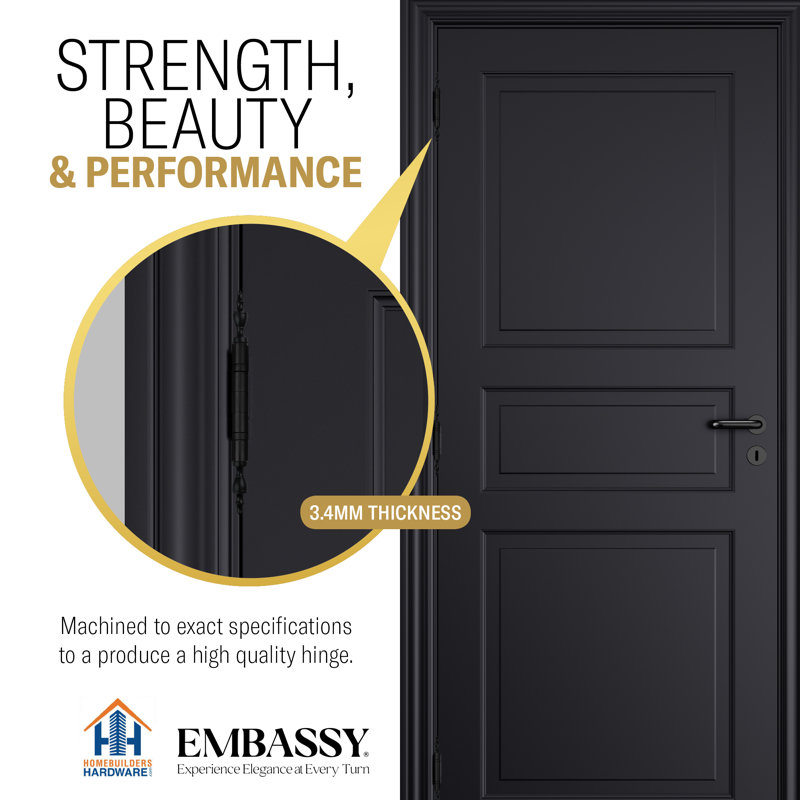 Matte Black Solid Brass Ball Bearing Door Hinge, 5" x 5"