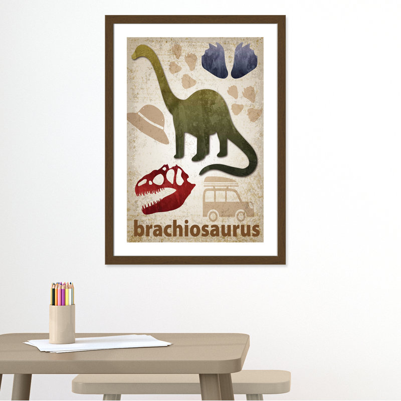 Adhésif décoratif dinosaures-03 ', H 36,5 po x l 26,5 po x P 0,625 po, Encadré plat noyer
