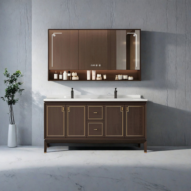 Mid ancient style rock slab bathroom cabinet, 62.99"