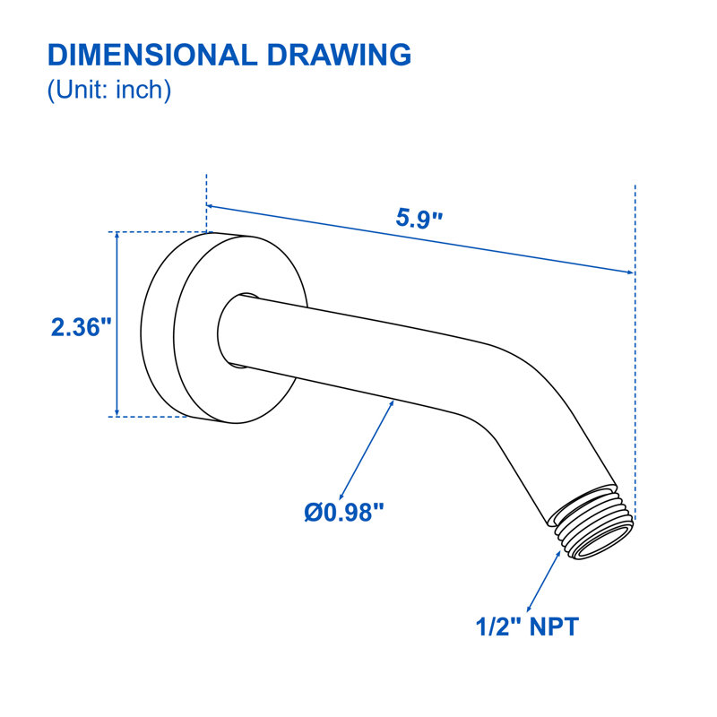 Bras de douche de 6 po avec bride, tube d'extension de remplacement mural pour pomme de douche fixe, noir mat, Noir