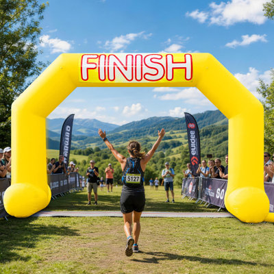 20Ft Yellow Hexagon Inflatable Arch with Built-in Blower, Start/Finish Line Archway for Festivals, Parades, and Brand Promotions