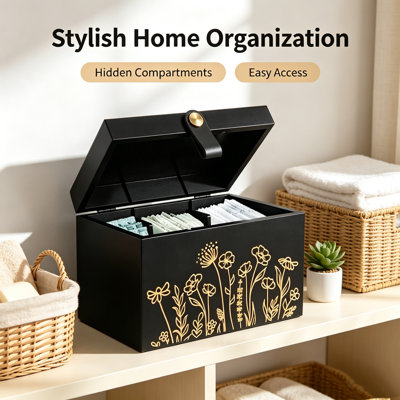 Black Golden Floral Tampon Storage Box