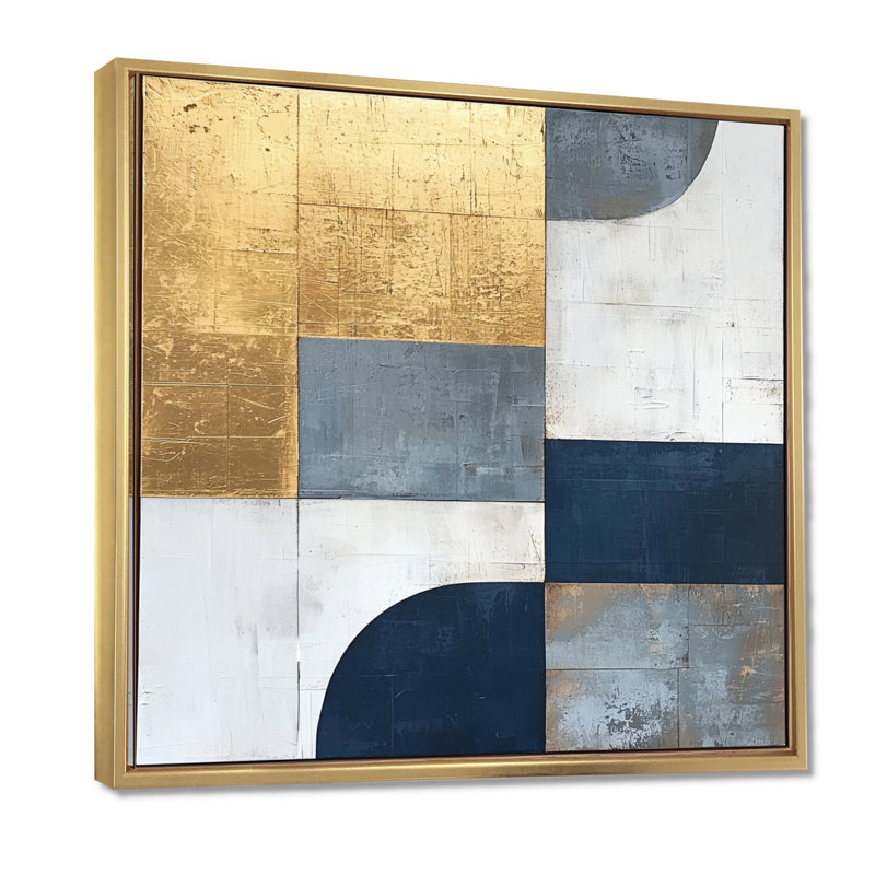 Nuriddin géométrique bleu doré et gris forme pure IV - abstrait géométrique, art mural, H 30 po x l 30 po, Doré