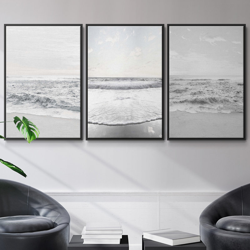 Ensemble de 3 pièces encadrées sur toile «Gentle Tides II», Noir, H 40 po x l 78 po