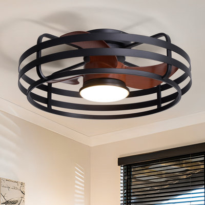 24'' Ceiling Fan With LED Light Flush Mount Ceiling Fan With Remote 6 Speeds & Timer