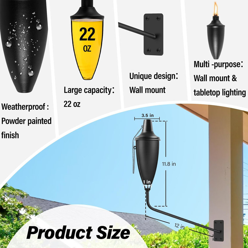 Paquet de 6 torches murales à citronnelle, 22 oz pour l'extérieur