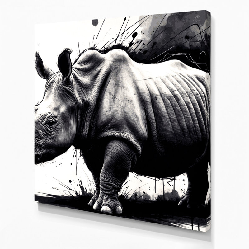 Faune, rhinocéros noir, art mural sur toile beige, H 8 po x l 8 po