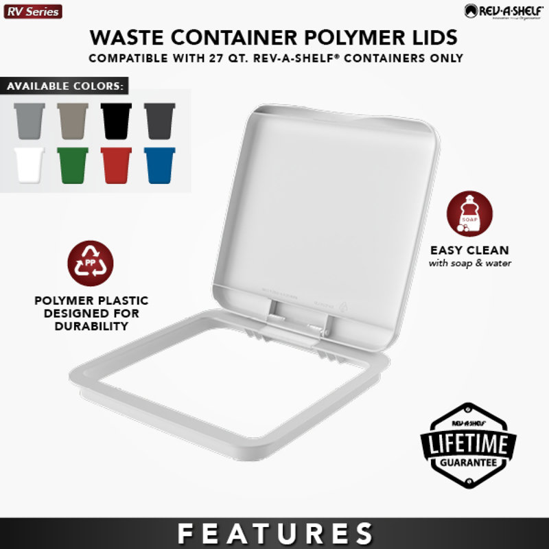 Rev-A-Shelf 27 qt. Trash Can Replacement Lid, White (Lid Only), RV-1024-LID-1-40, White