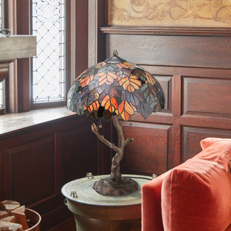 24.5"H Dowson Stained Glass Marvel Maple Table Lamp with Tree Trunk Base
