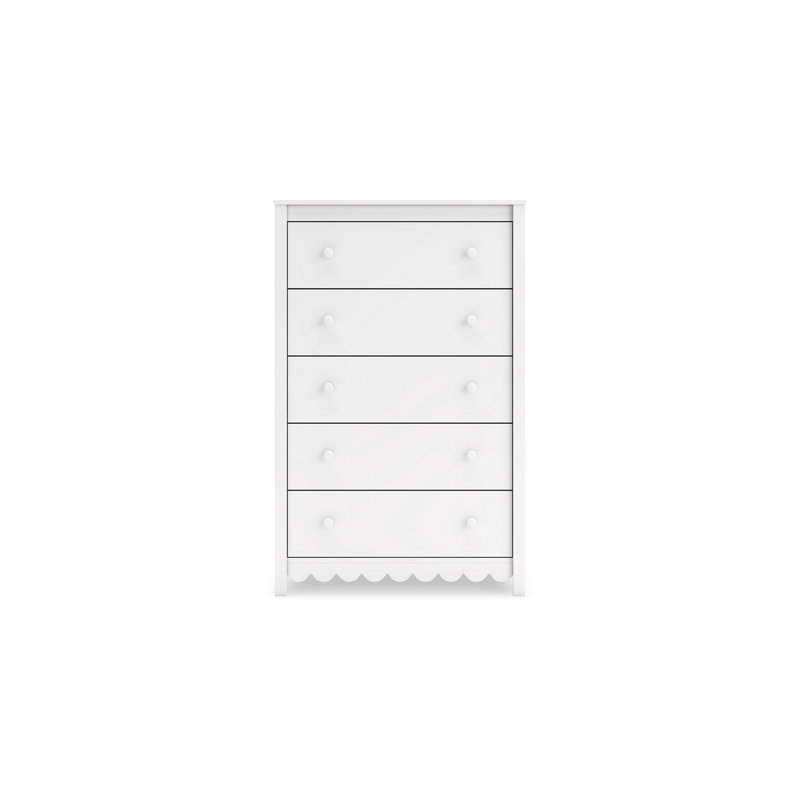 Commode haute Kally, 5 tiroirs, bois blanc mat moderne, 50 po