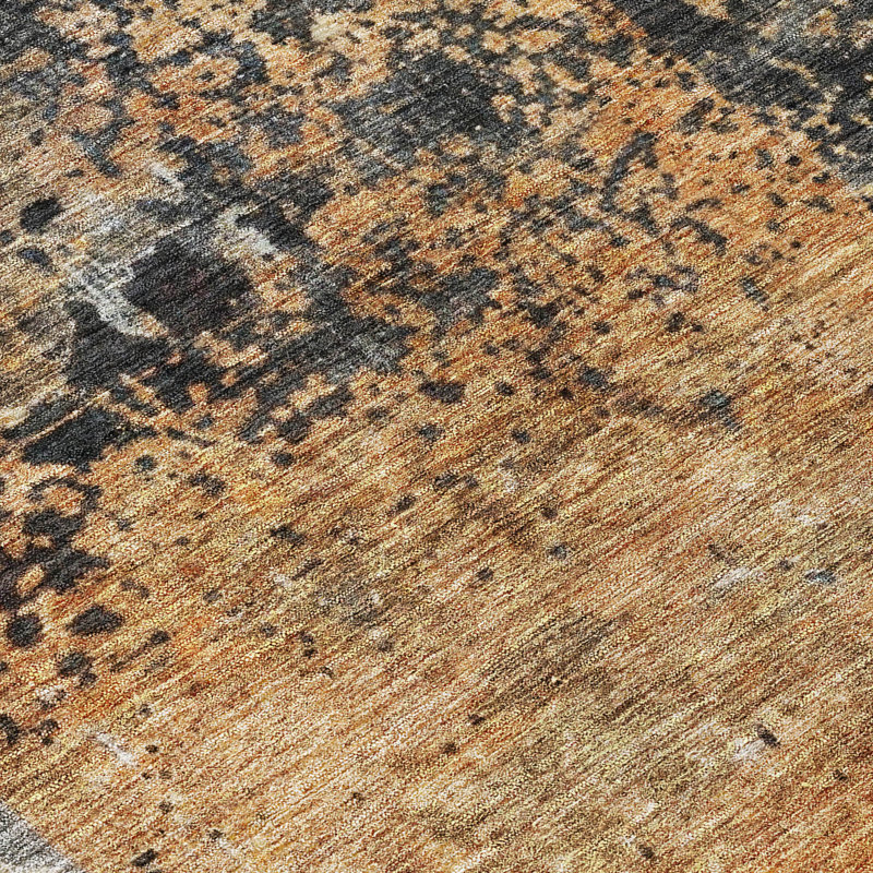 Copper and Gray Abstract Washable Synthetic 8' x 10' Rug