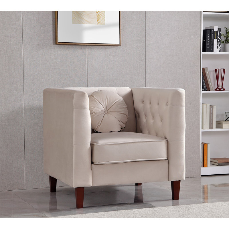 Fauteuil en velours l 35 po Druci, Velours beige