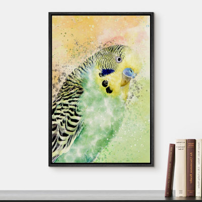 Art mural, impression sur toile encadrée vert et jaune, perroquet, oiseaux, faune, illustrations, art moderne, rustique, coloré, multicolore pour le salon, la chambre à coucher,