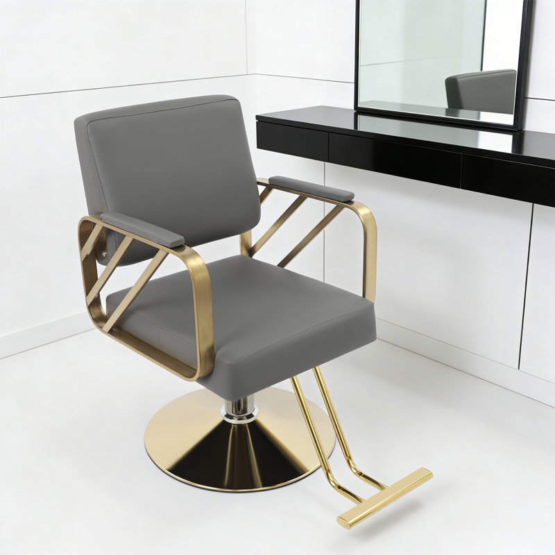 Fauteuil de coiffure gris à 360 ° avec tabouret gris, Gris