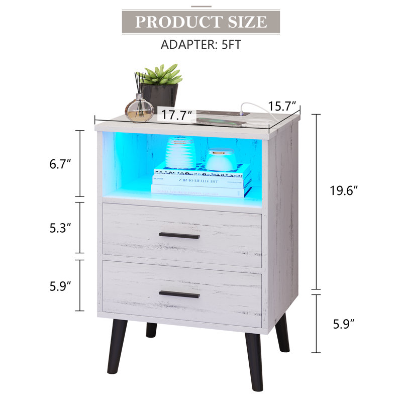 Boersma 45cm W Manufactured Wood Bedside Table, Wood White