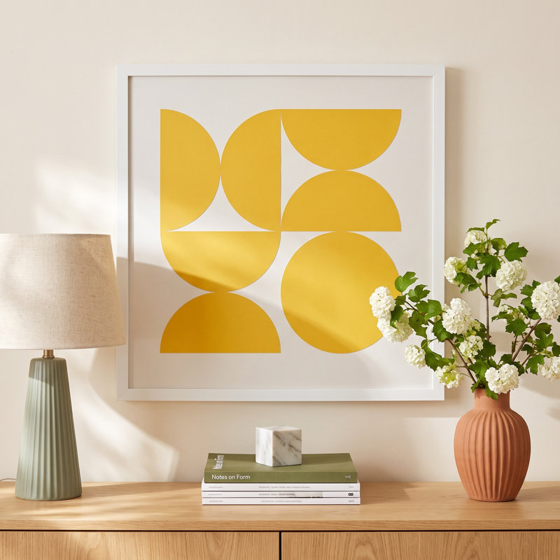 Bold Vintage Geometric Sunshine Yellow by The Creative Bunch Studio Framed Art Print, 21" H x 21" W, White