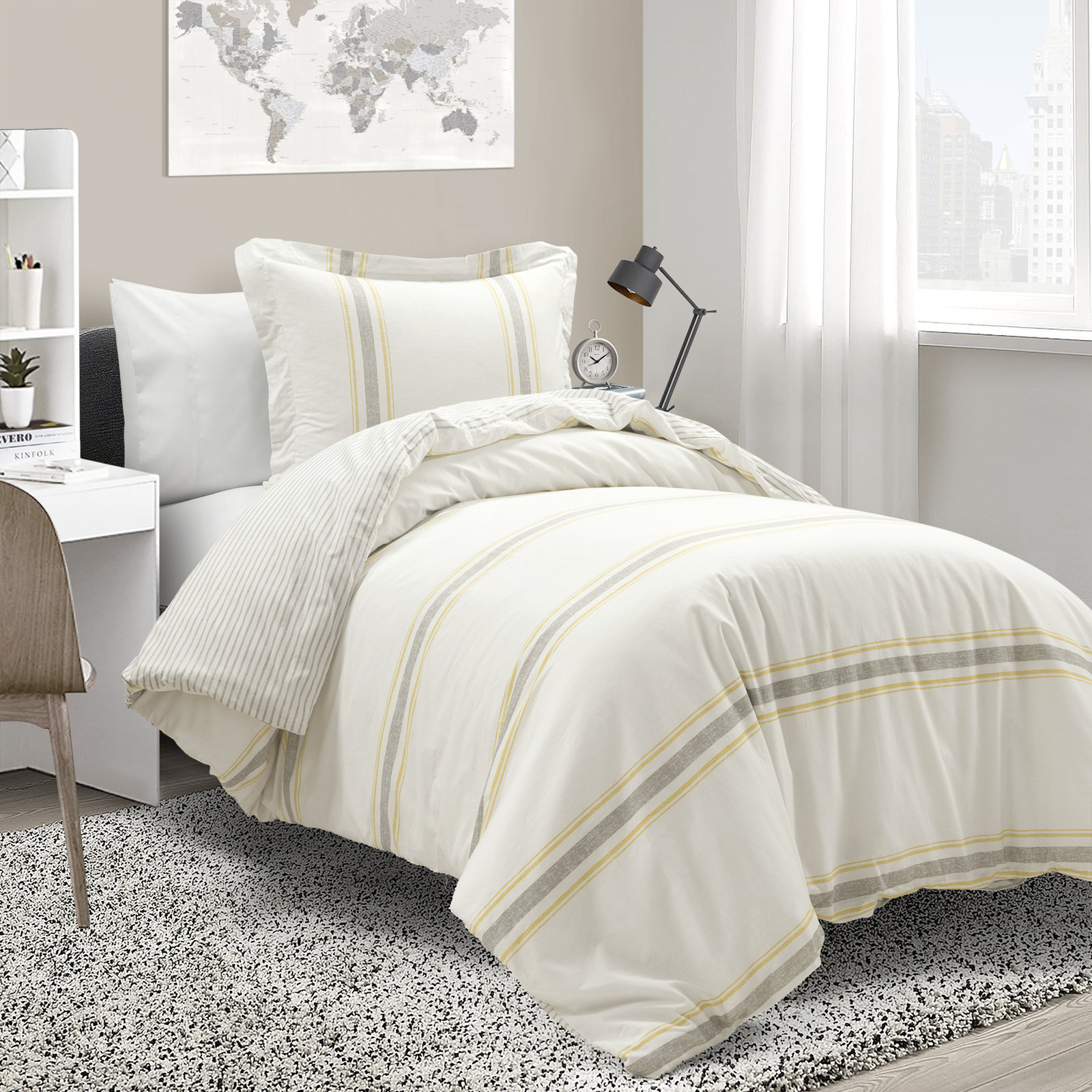 Cotton Duvet Cover Set, Navy, Twin XL Duvet Cover + 2 Standard Shams