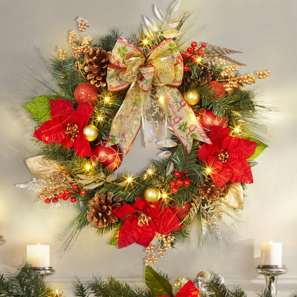 The Holiday Aisle® Jamall Faux Lighted 24'' Wreath | Wayfair