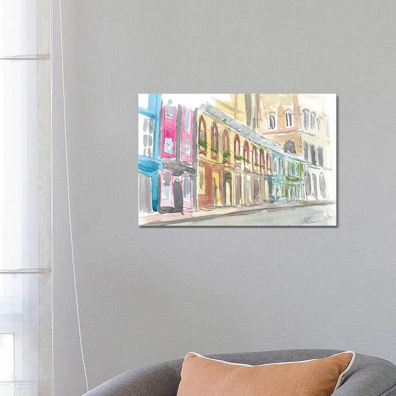 Edinburgh Scotland Street Scene With Shops by Markus & Martina Bleichner - Wrapped Canvas Print