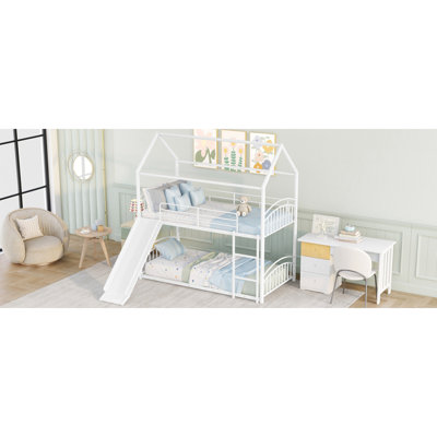 Lit superposé simple en métal avec glissade, lit pour enfant
