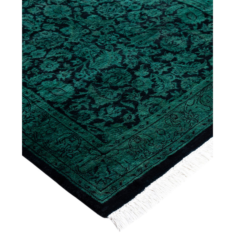 Overdyed Hand-Knotted Wool Modern-Contemporary Green Runner 2' 7" x 8' 3"