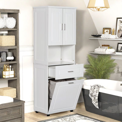 Armoire de salle de bain autoportante avec panier à linge