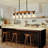  Farmhouse Chandelier 6-Light Dining Room Light Fixture, Farmhouse Linear Kitchen Island Lighting with Seeded Glass Shade, Rustic Wood Ceiling Pendant Light Fixtures-1167413978