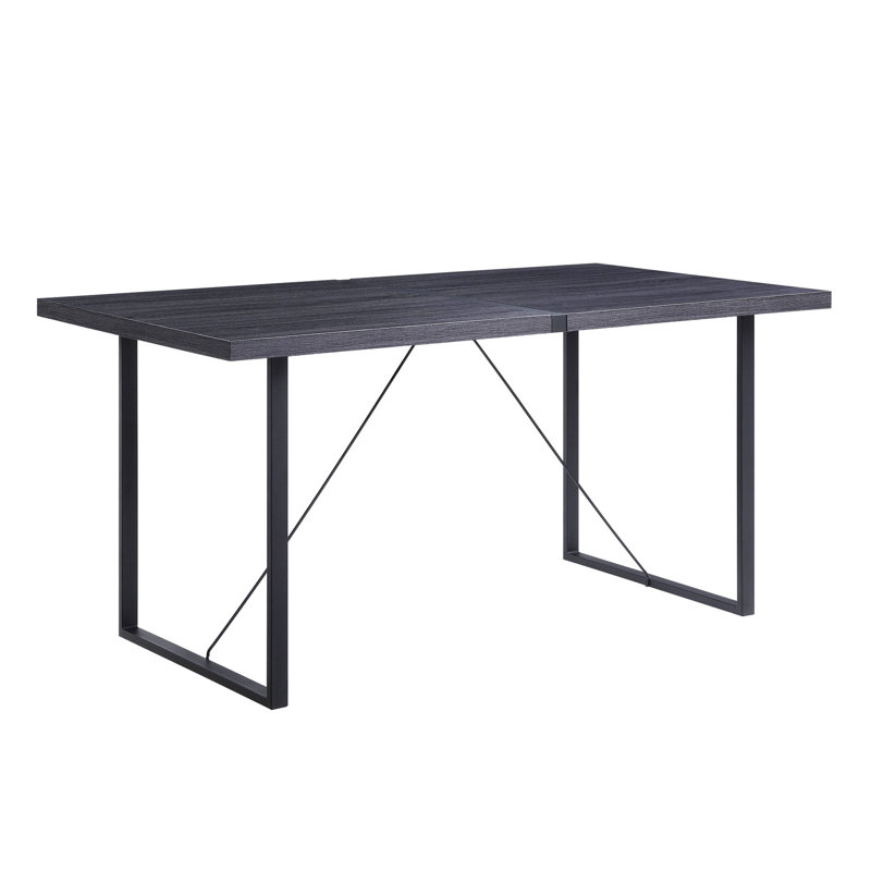 Rectangular Dining Table In Grey Oak And Black Color, Sled Base For A Reliable Modern With Black, Dependable Longevity